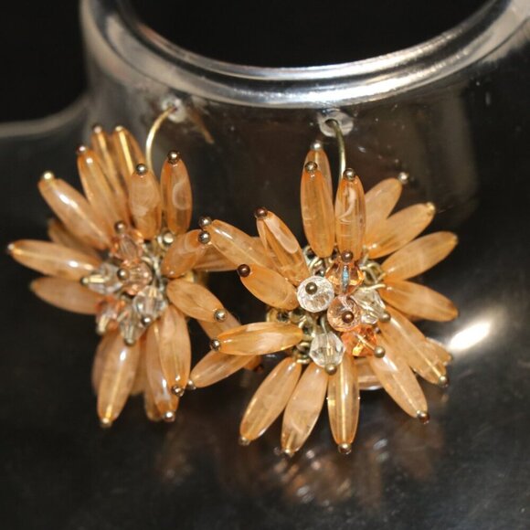 Peach Wired/Floral Earrings with Protective Closing Casp - Picture 2 of 3